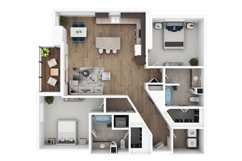 Floor plan for 2 beds, 2 baths, 1342 sqft